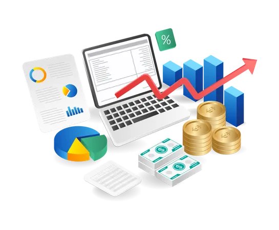 Ilustração isométrica conceito 3d de gerenciamento de análise financeira de negócios  Ilustração