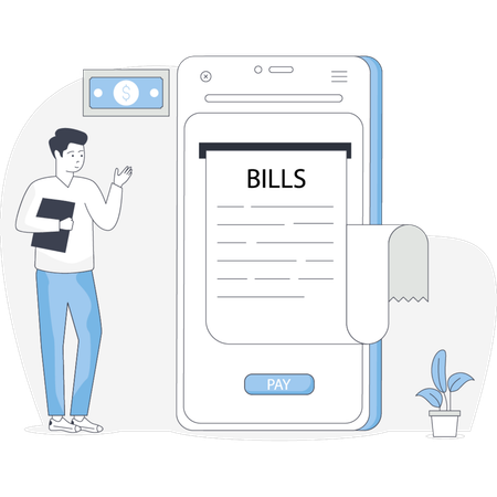 Ilustração representando o conceito de pagamento de contas com vários métodos de pagamento e símbolos financeiros  Ilustração
