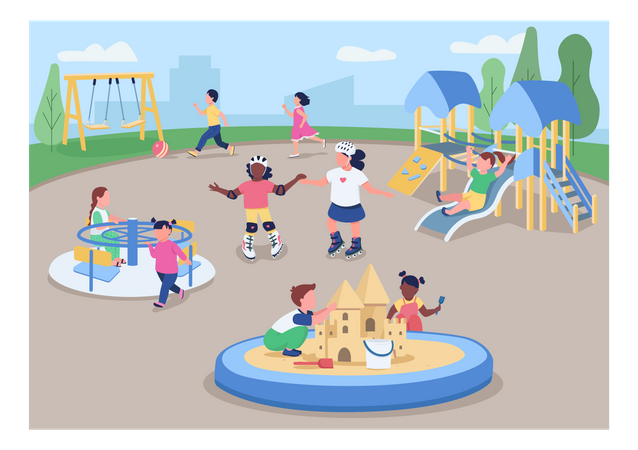 Ilustração vetorial de cor plana de playground ao ar livre  Ilustração