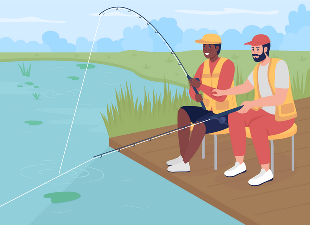 Pescando com amigo  Ilustração