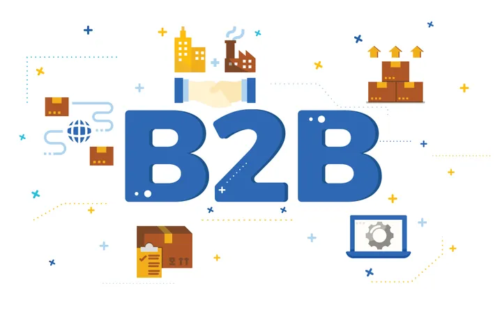 Ilustración del concepto de empresa a empresa (B2B) con icono plano  Ilustración