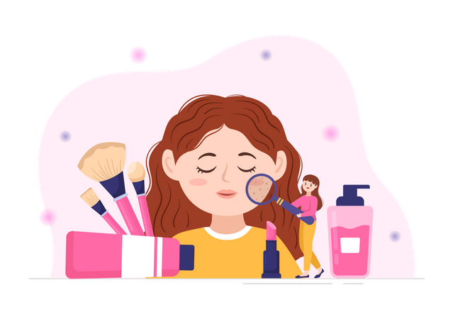 Ilustración escolar de belleza y maquillaje.  Ilustración