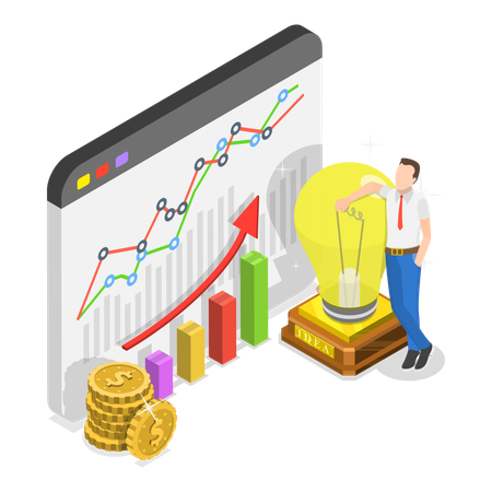 Ilustración isométrica tridimensional del crecimiento empresarial. Artículo 1  Ilustración