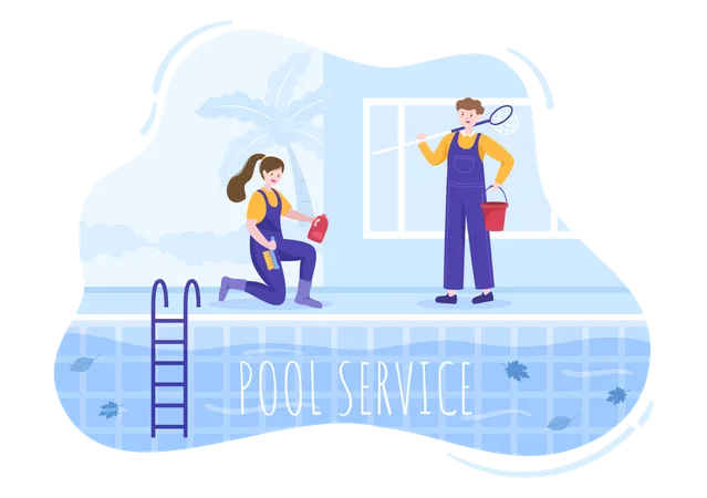 Ilustración del trabajador del servicio de piscina  Ilustración