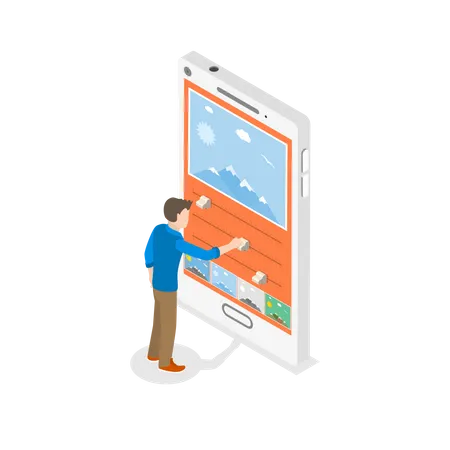 Mobile Image Editor Flat Isometric Vector Concept Man Is Editing A Picture On The Smartphone By Applying Some Filters And Changing Some Other Settings Illustration
