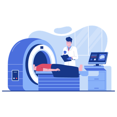 Imágenes por resonancia magnética con médico y paciente en examen médico  Ilustración