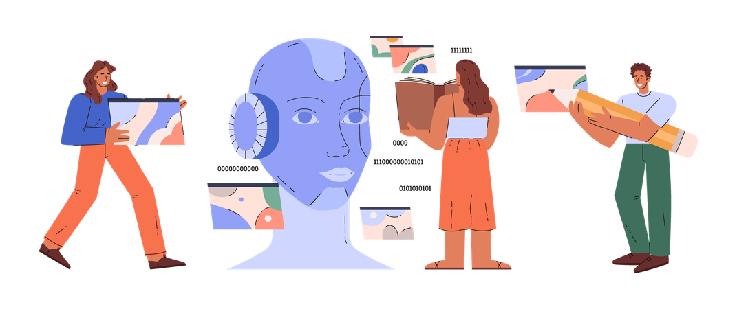 Enormes imágenes de estudios de rostros humanos de personas  Ilustración