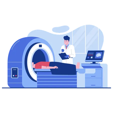 Imagerie par résonance magnétique avec médecin et patient lors d'un examen médical  Illustration
