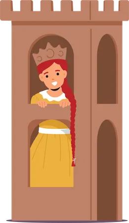 Imaginative Girl Character Reigns As Cardboard Castle Princess  Illustration