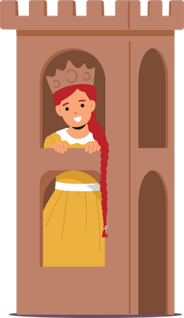 Imaginative Girl Character Reigns As Cardboard Castle Princess  イラスト