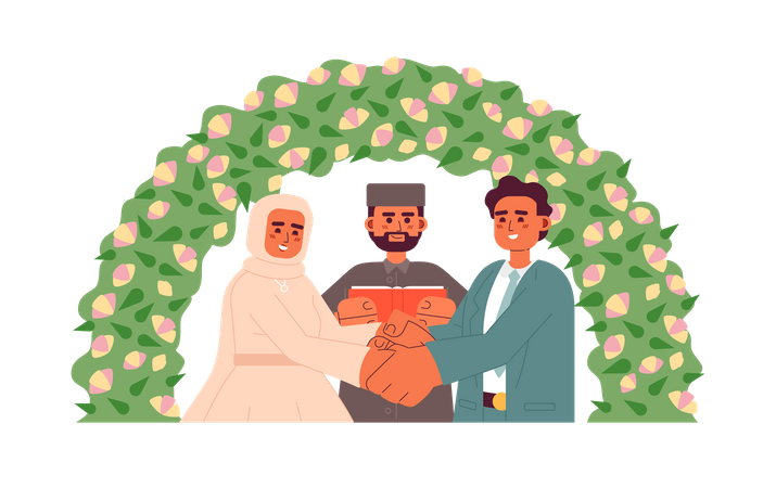 Imam officiating muslim bride groom wedding  Illustration