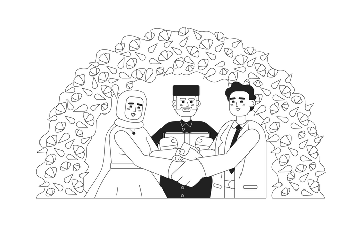 Imam oficiando casamento muçulmano do noivo  Ilustração