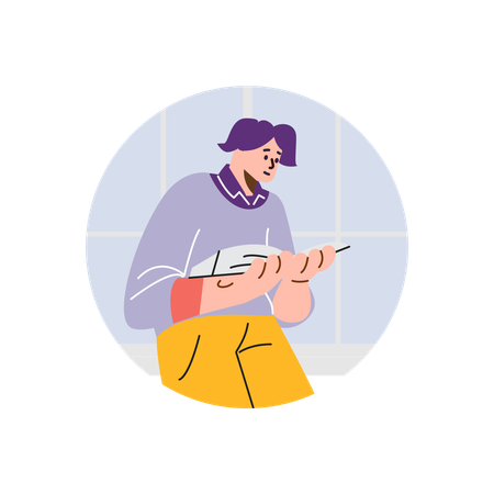 Immersed reader holding book  Illustration