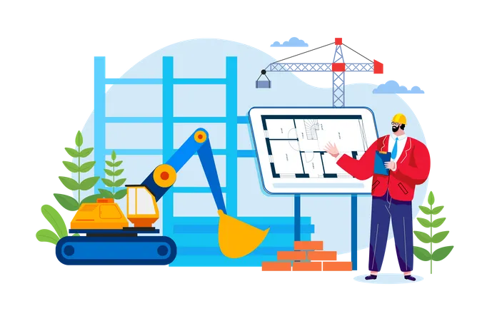 Immobilienentwickler überprüft Bauarbeiten  Illustration