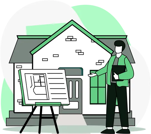Immobilienmakler präsentiert Hausplan  Illustration