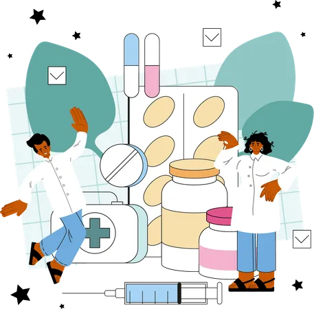 Immunologist with medicine  Illustration