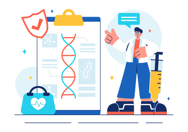 Immunologiste masculin montrant une cellule d'ADN  Illustration