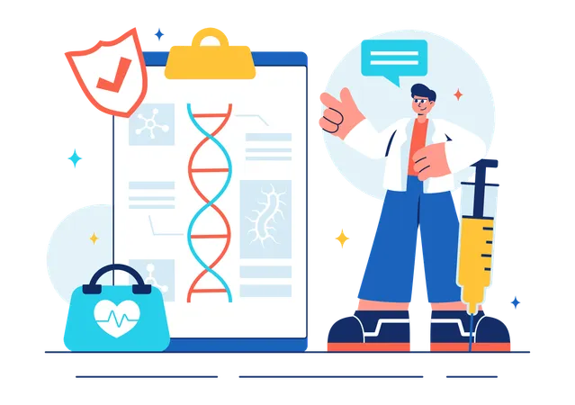 Immunologiste masculin montrant une cellule d'ADN  Illustration