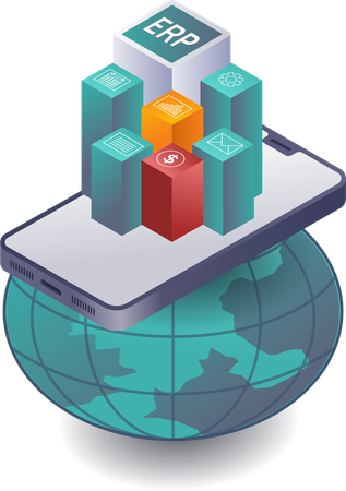 Impacto de las aplicaciones ERP para teléfonos inteligentes en el desarrollo empresarial global  Ilustración