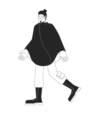 Homme en imperméable futuriste au néon portant des lunettes futuristes  Illustration