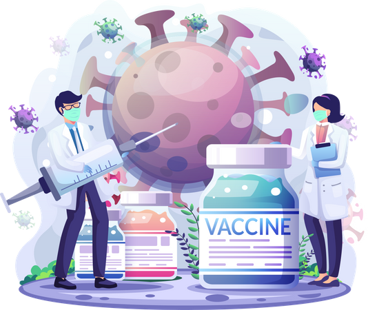 Impfstoff in die Covid-19-Coronaviruszelle  Illustration
