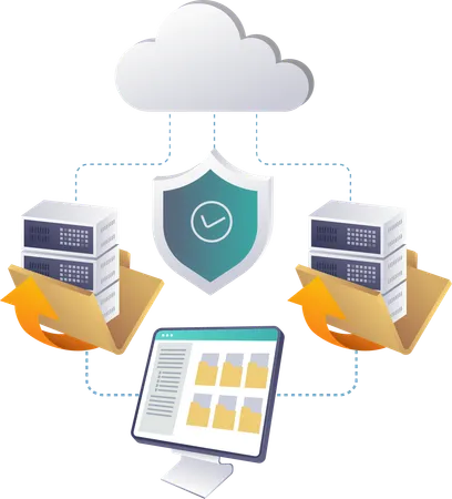 Implementación de tecnología informática para transacciones seguras en servidores en la nube  Ilustración