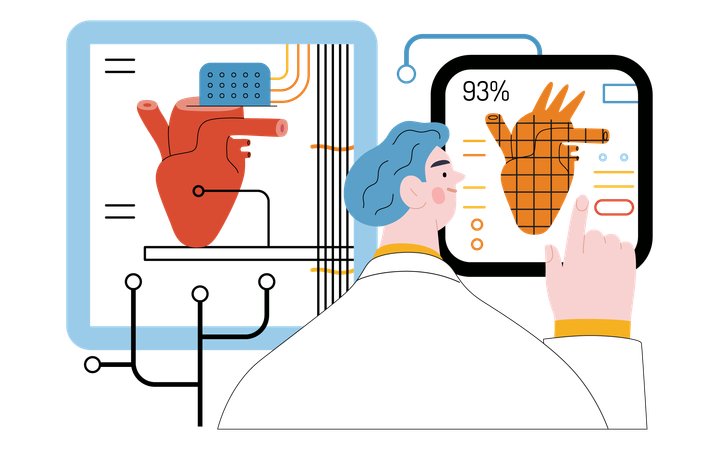 Imprimante 3D créant un organe cardiaque humain artificiel  Illustration