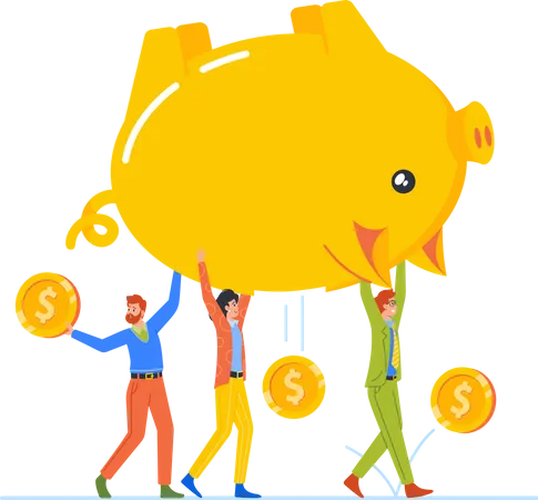 Money Loss Improper Distribution Of Funds And Savings Financial Bankruptcy Concept Tiny Colleagues Men And Women Carry Huge Piggy Bank With Coins Falling Down Cartoon People Vector Illustration Illustration