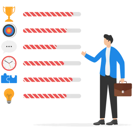 Improving Individual Skill Set Skill Training To Be More Effective Employee Professional Development Concept Businessman Standing Next To Progress Bar Of Skills Which Loading More Illustration
