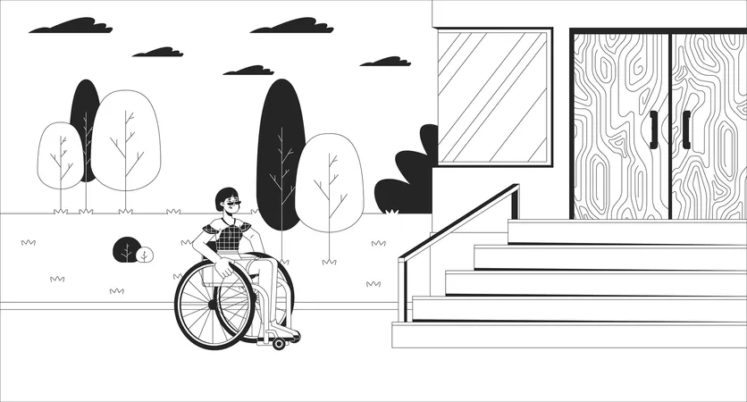 Inaccessible city for wheelchair user  Illustration