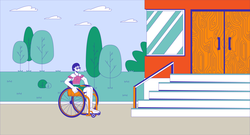 Inaccessible city for wheelchair user  Illustration