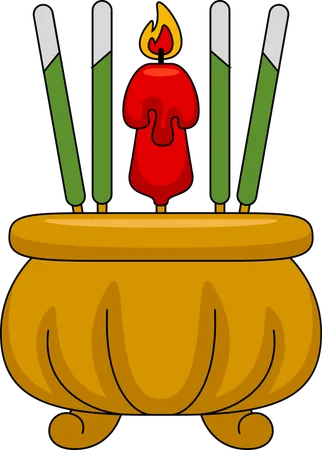 Incense burner with candles  Illustration