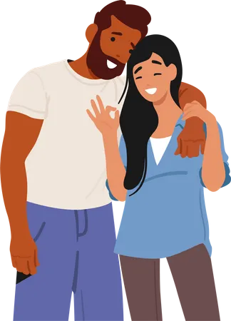 Inclusive Gesture Where Man And Woman Embrace Briefly  Illustration