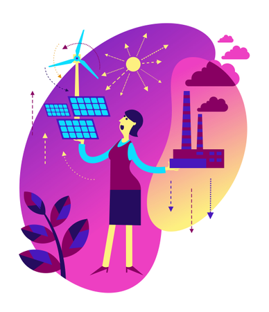 Increase alternative energy and decrease factory air  イラスト