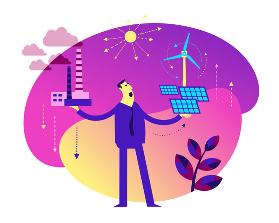 Increase alternative energy and decrease factory air  イラスト