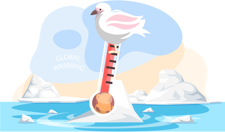 Increase in water temperature global warming affects fauna  Illustration