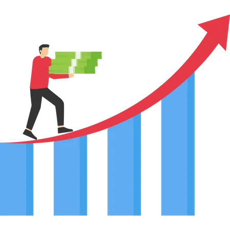 Businessmen Carrying Pile Of Money Walking On Growth Chart Diagram Increase Income Income Or Return On Investment Growth Or Savings Chart And Return On Investment Concept Increase Income Illustration