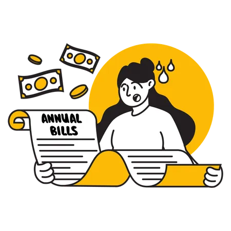 Confuse Woman About Increasing Annual Bills Illustration