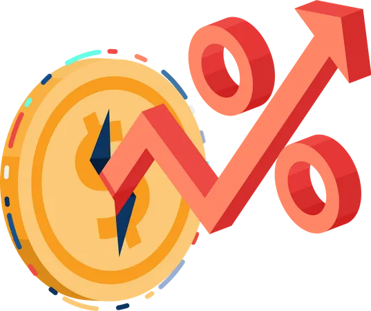 Flat 3 D Isometric Rising Percent Symbol Out From Dollar Coin Increasing Of Interest Rates And Financial Concept Illustration