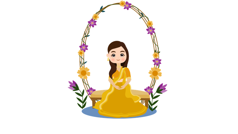 Une mariée indienne donne la pose à Haldi pour une photo de mariage  Illustration