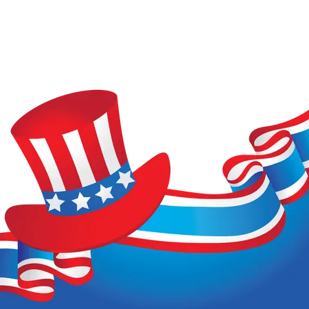 Independence Day Is Celebrated On July 4th A Red Hat With A White Stripe And A Blue Stripe And A Red White And Blue Ribbon Illustration