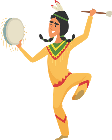 Indian American Indigenous Man  イラスト