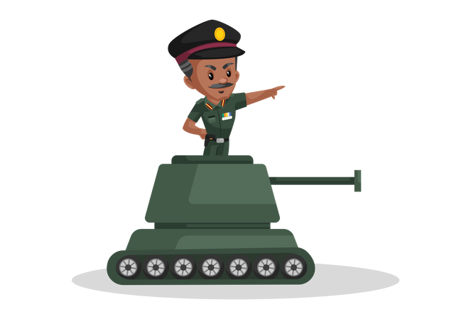 Indian army man riding tank Illustration