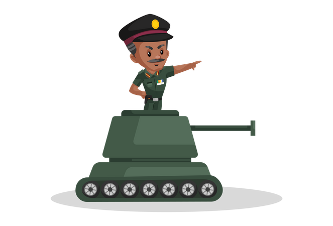 Indian army man riding tank  Illustration