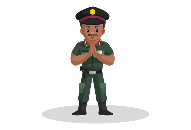 Indian army man standing in Indian welcome pose  Illustration