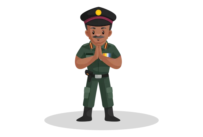 Indian army man standing in Indian welcome pose  Illustration