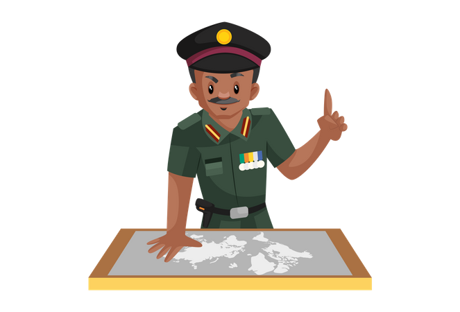 Indian army man watching map  Illustration