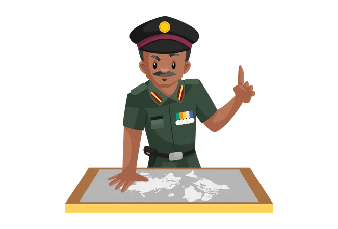 Indian army man watching map  Illustration