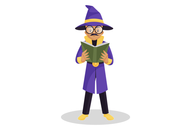Indian astrologer reading a astrology book  Illustration