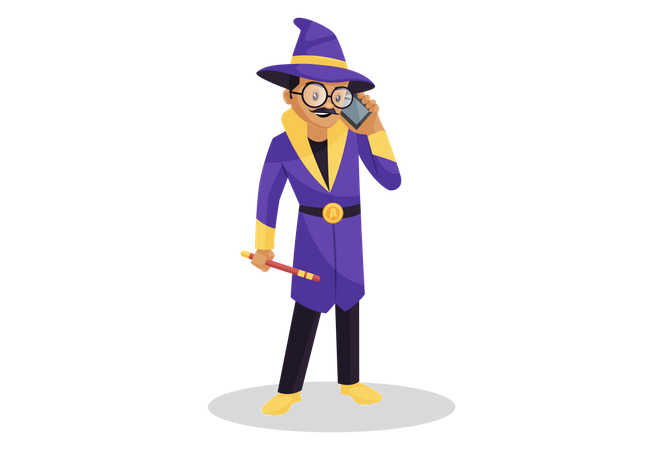 Indian astrologer talking on mobile phone  Illustration